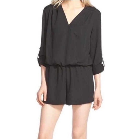 Trouve Pants - Trouvé Surplice Long Sleeve Romper | Black | Small